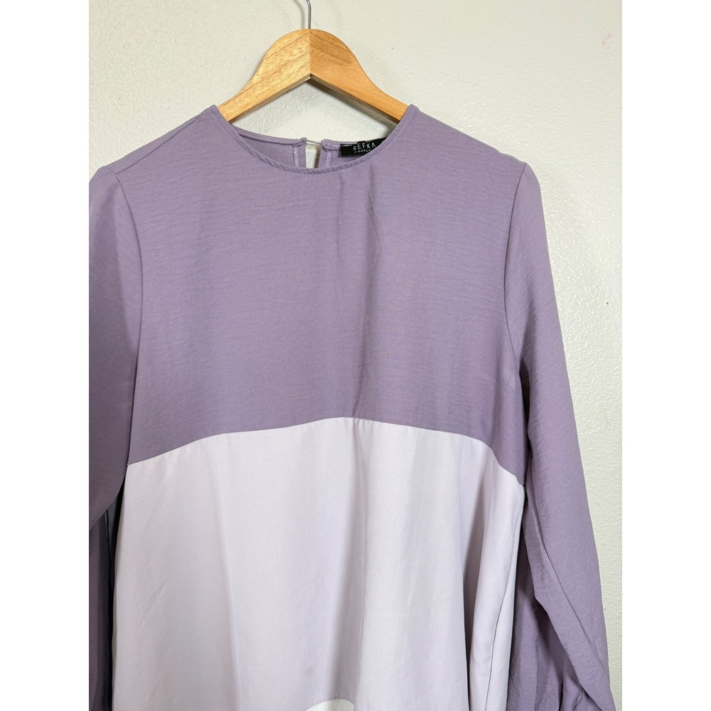 Refka Casual Purple‎ Colorblock Long Sleeve Tunic Blouse Womens US 12 Modest Top - Picture 7 of 8